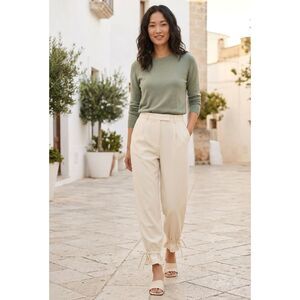 NWOT OPEN EDIT Cream Beige Tapered Trousers Ankle Tie Pants Joggers Womens XS